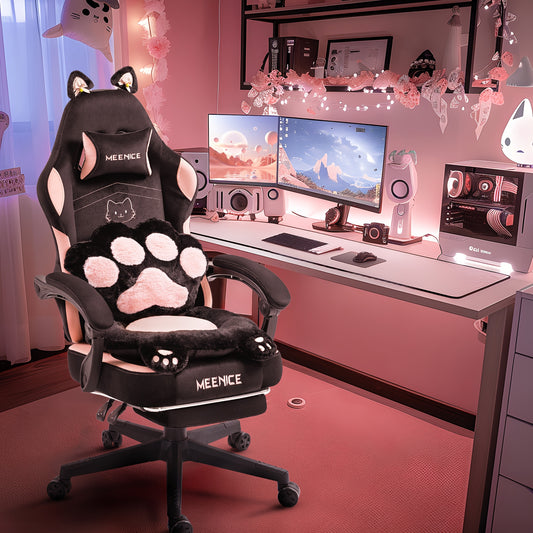 Ergonomic Gaming Chair with Cat Ears and Paw Print Design