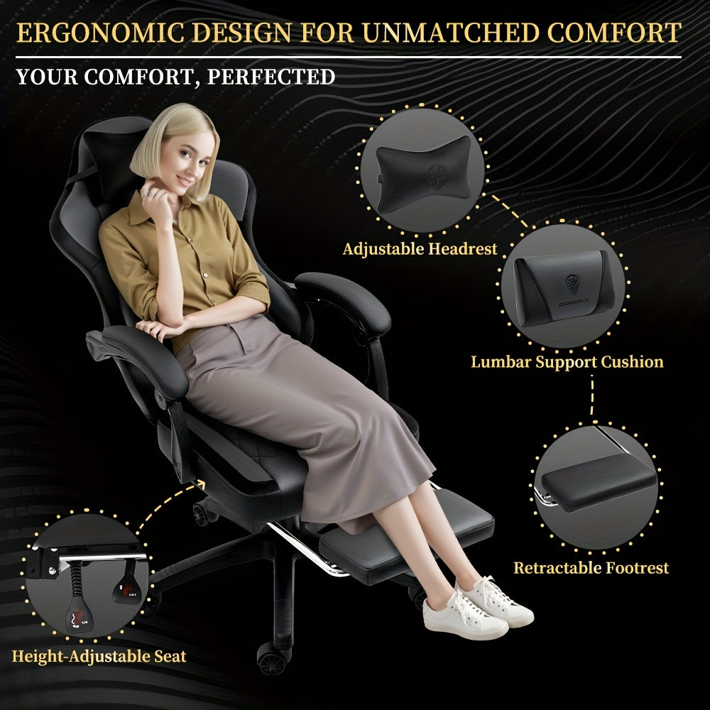 Ergonomic Gaming Chair with Massage Support and Adjustable Footrest