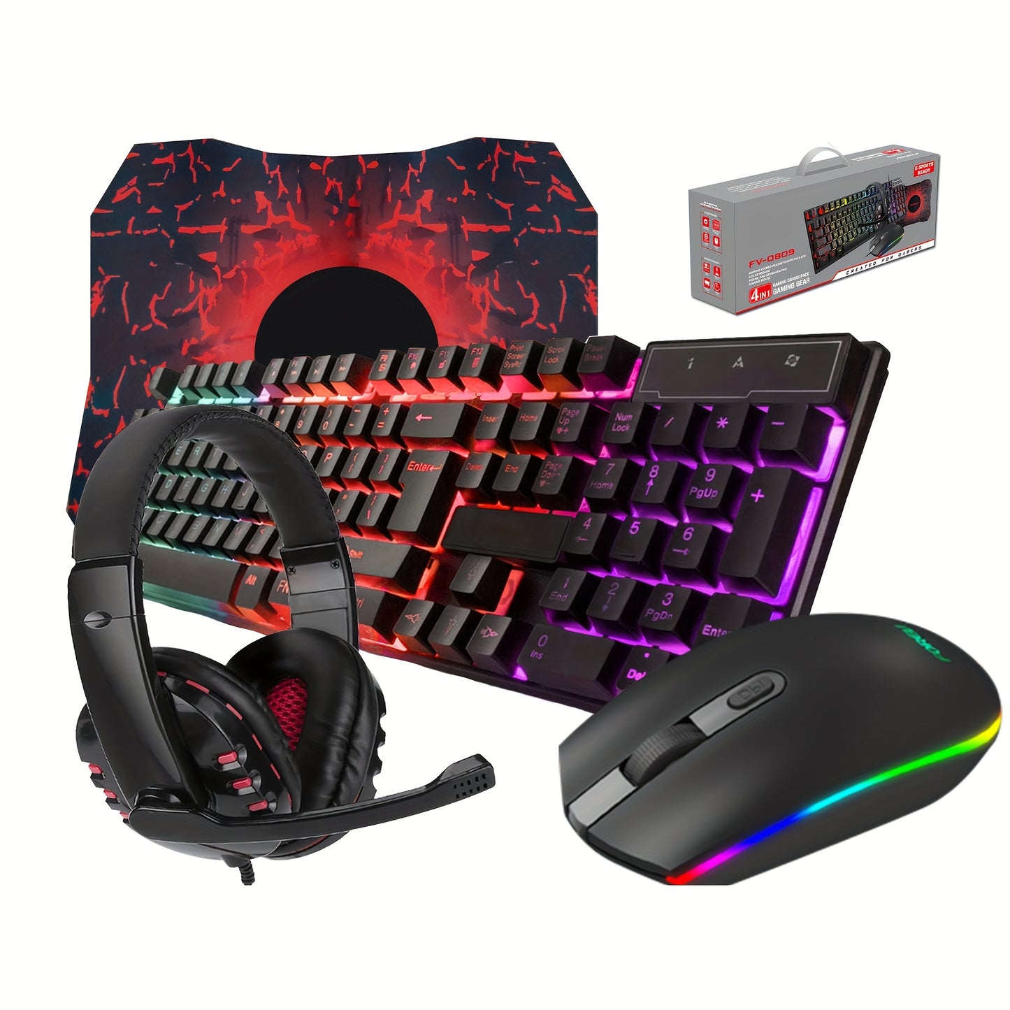 Gaming Keyboard Mouse Headset RGB Bundle for PC Gamers