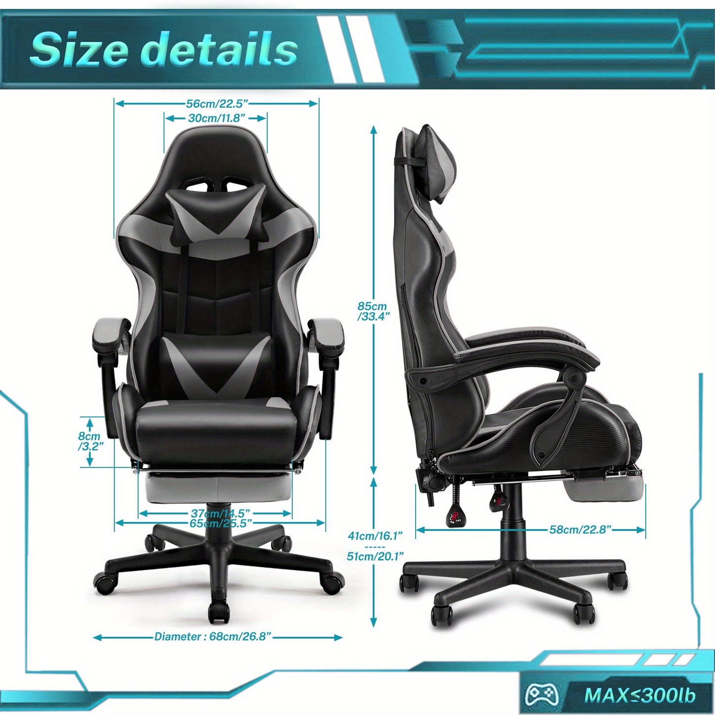 Ergonomic Gaming Chair with Footrest and Lumbar Support