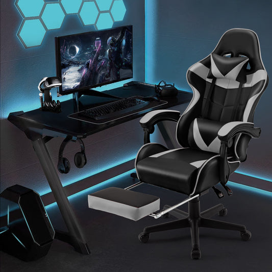 Ergonomic Gaming Chair with Footrest and Lumbar Support
