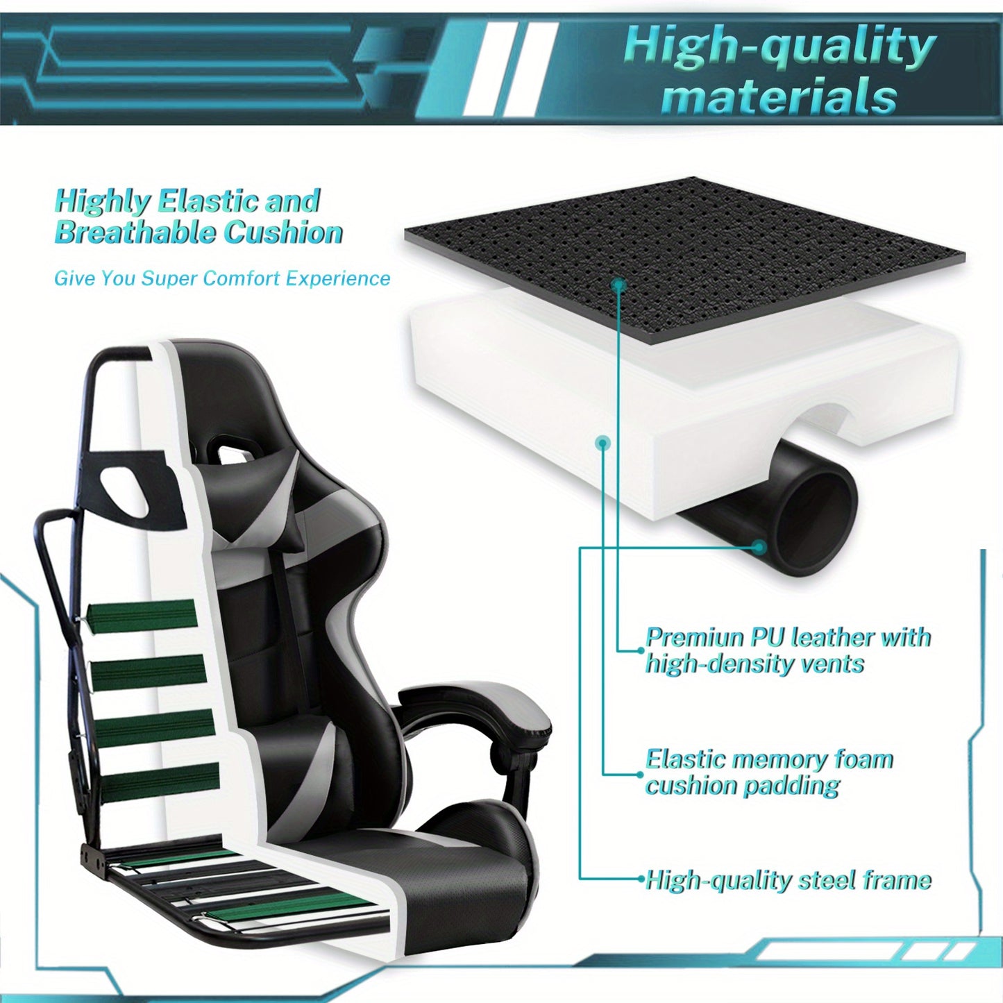 Ergonomic Gaming Chair with Footrest and Lumbar Support