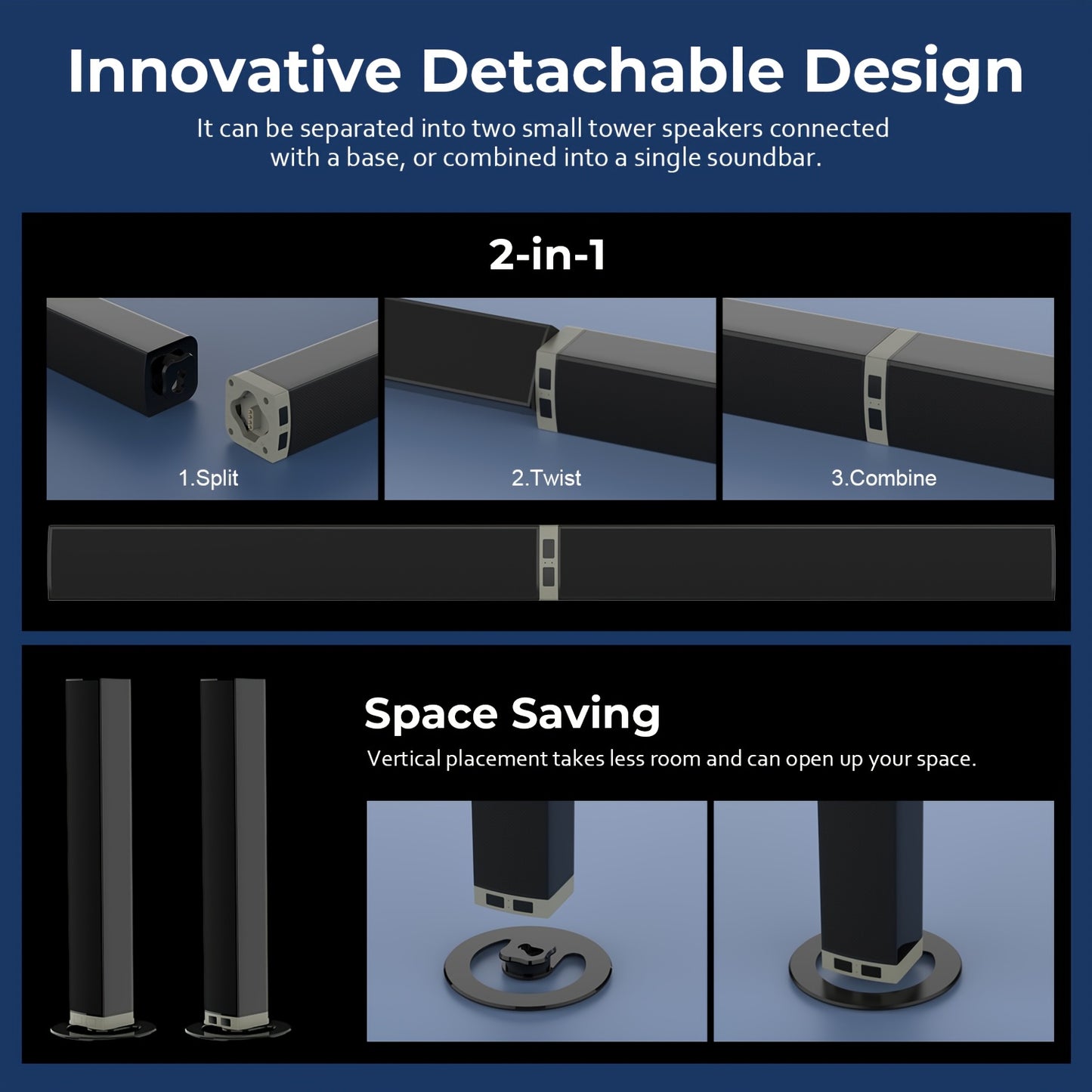 2 In 1 Wireless Sound Bar For Smart TV Home Audio