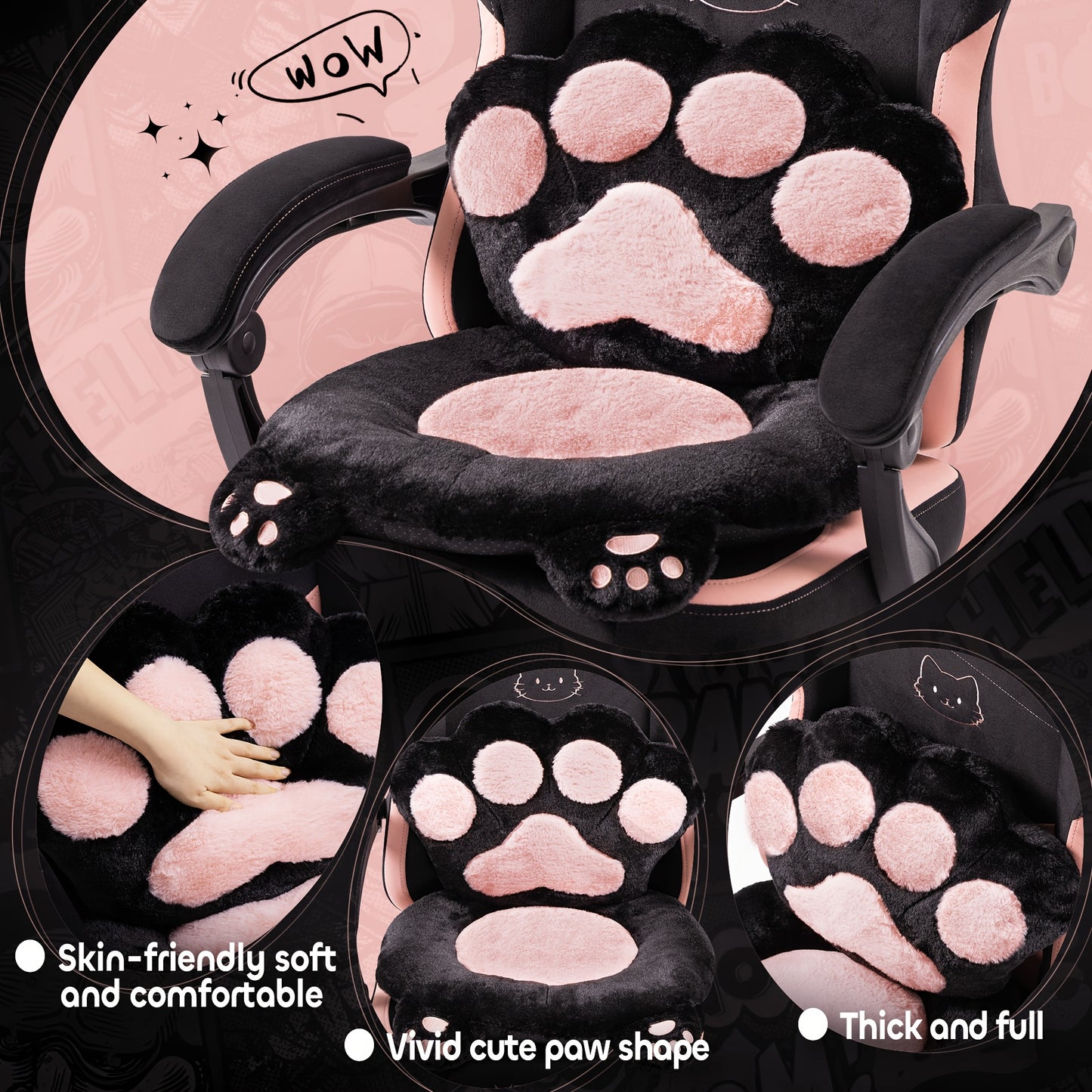 Ergonomic Gaming Chair with Cat Ears and Paw Print Design