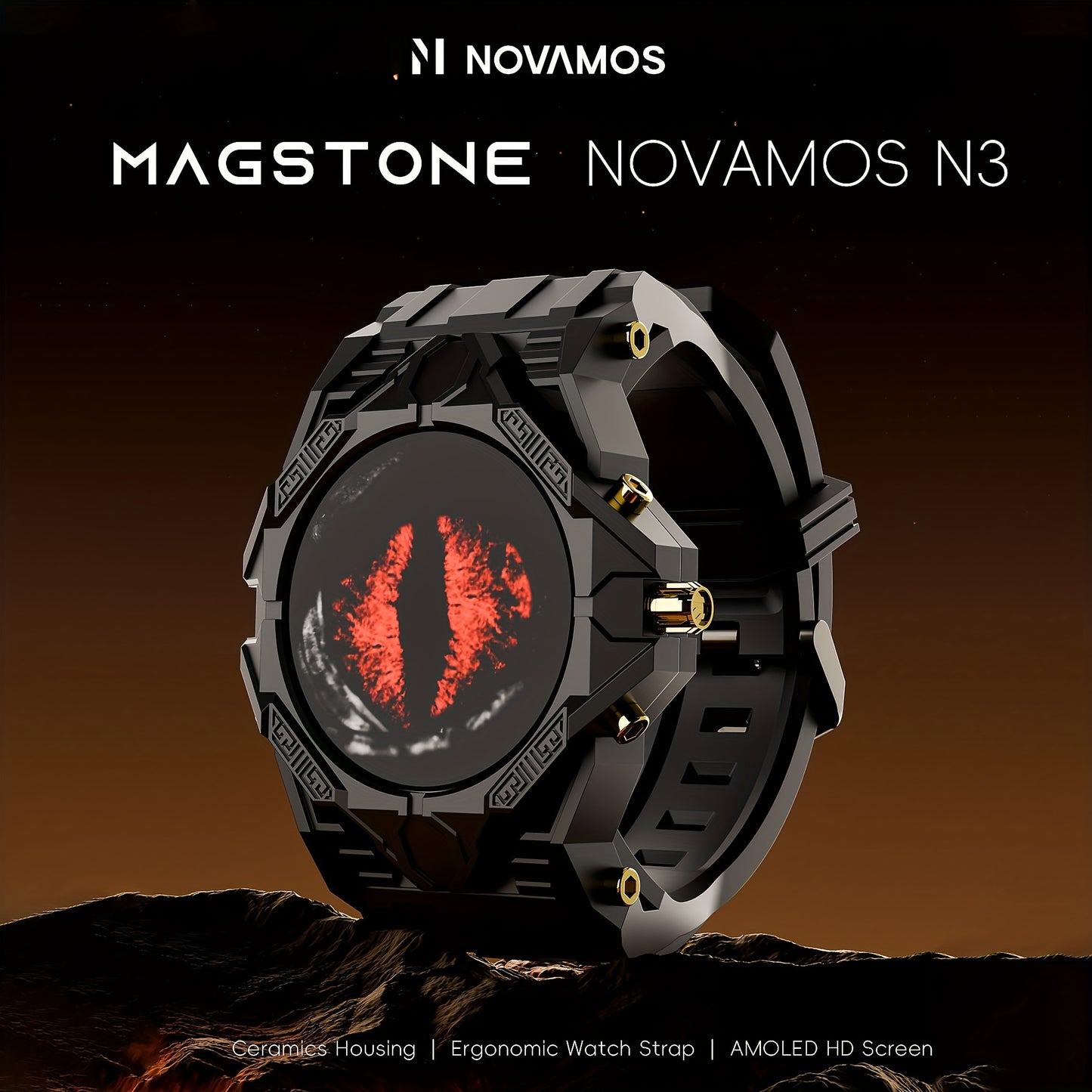 Novamos N3 Magstone Smartwatch with Viton Strap and Sports Modes