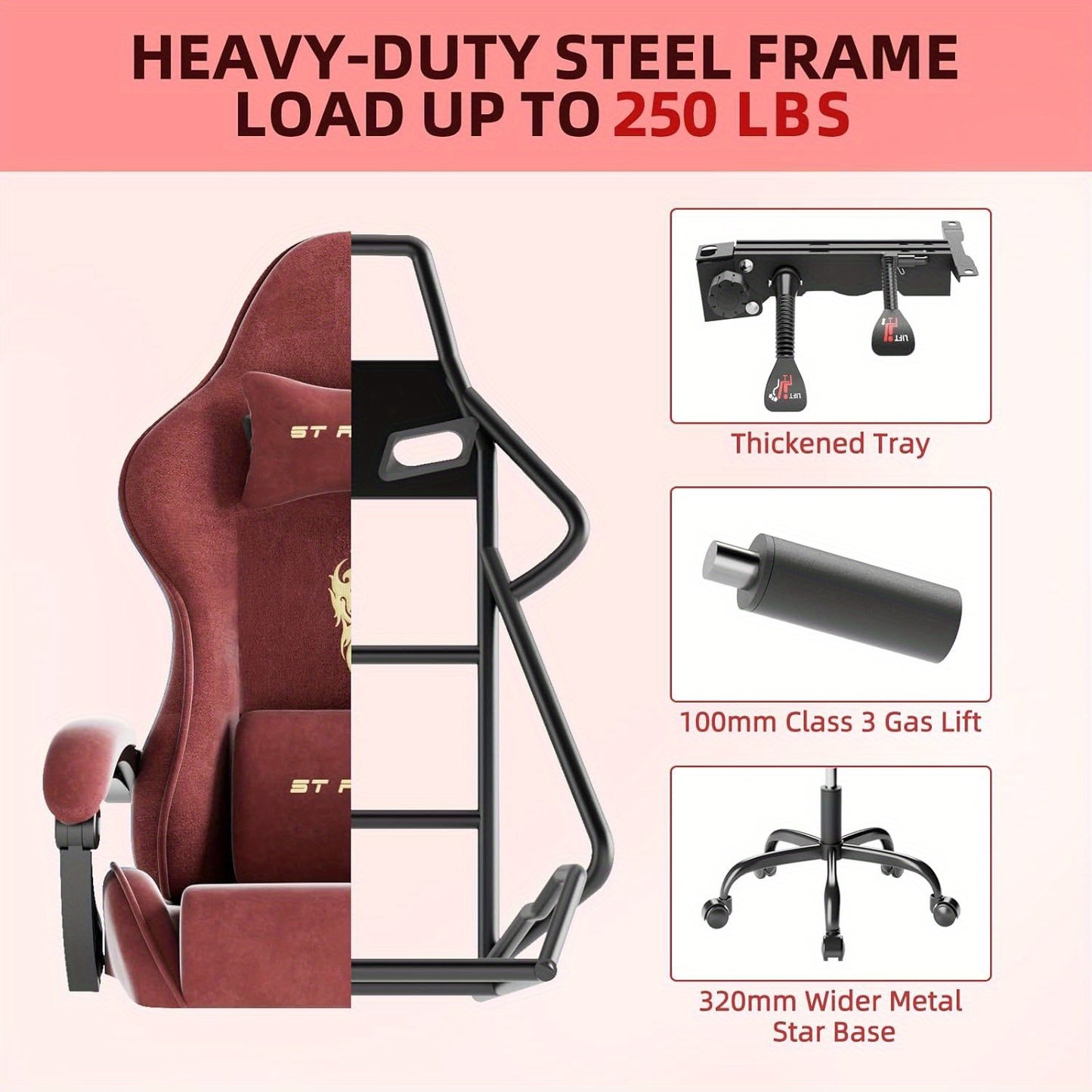 Ergonomic Velvet Gaming Chair With Footrest And Massage Cushion