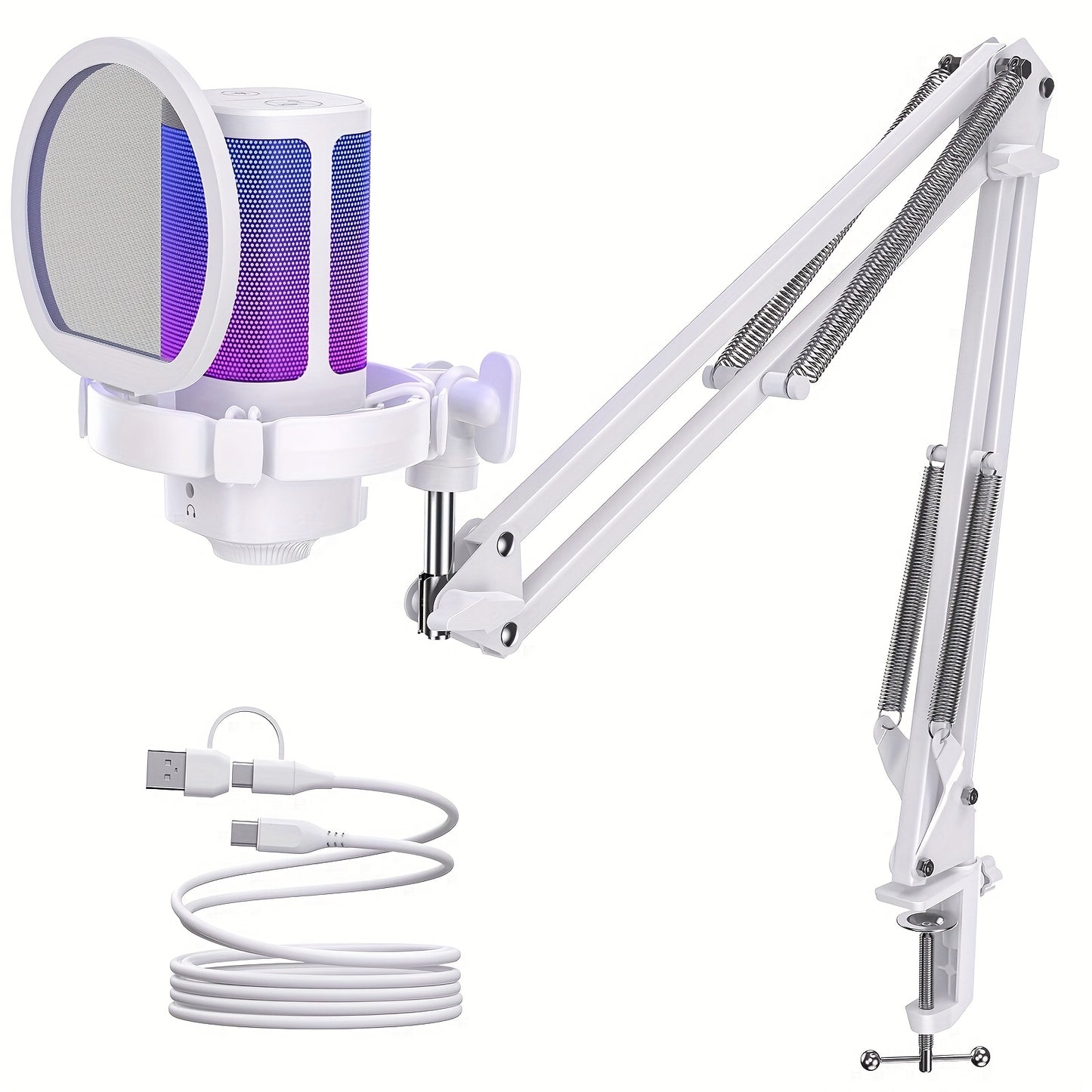 Gaming USB Microphone with RGB Lighting and Adjustable Boom Arm