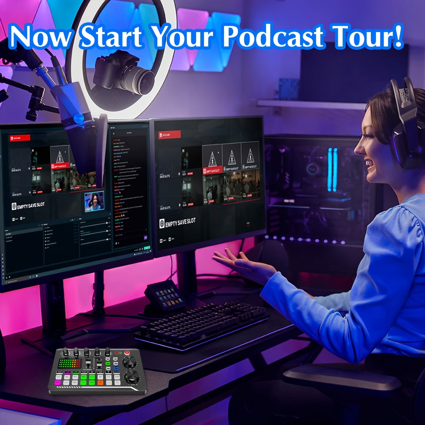 Podcast Equipment Bundle with Audio Interface and Condenser Microphone