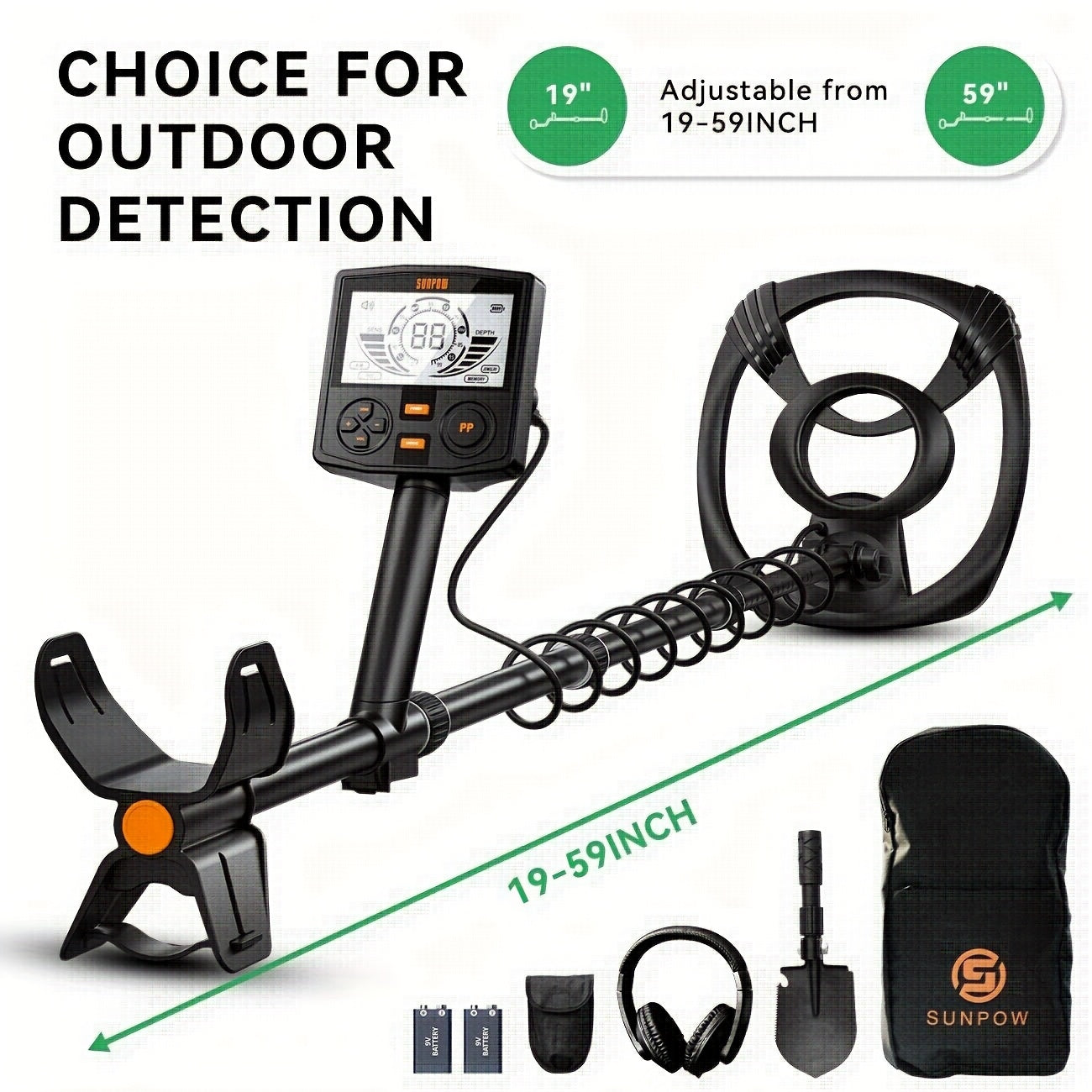 Sunpow Metal Detector With Dsp Chip Lcd Backlit Five Modes