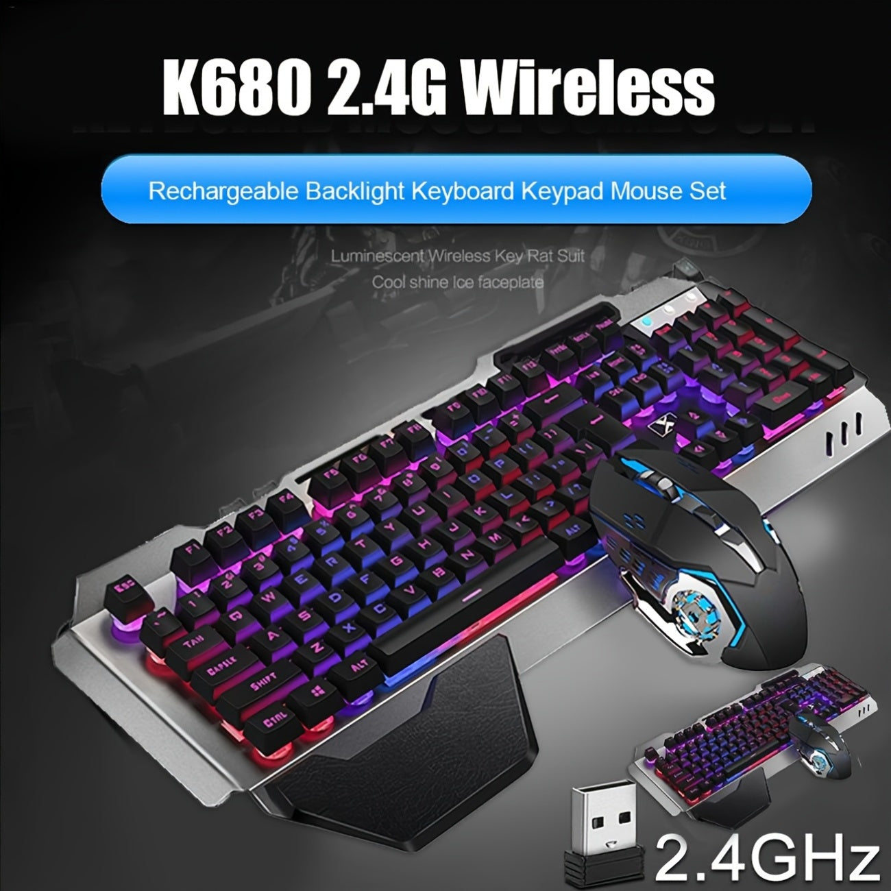 QZUKOY Wireless Gaming Keyboard And Mouse Set With Rainbow Backlighting