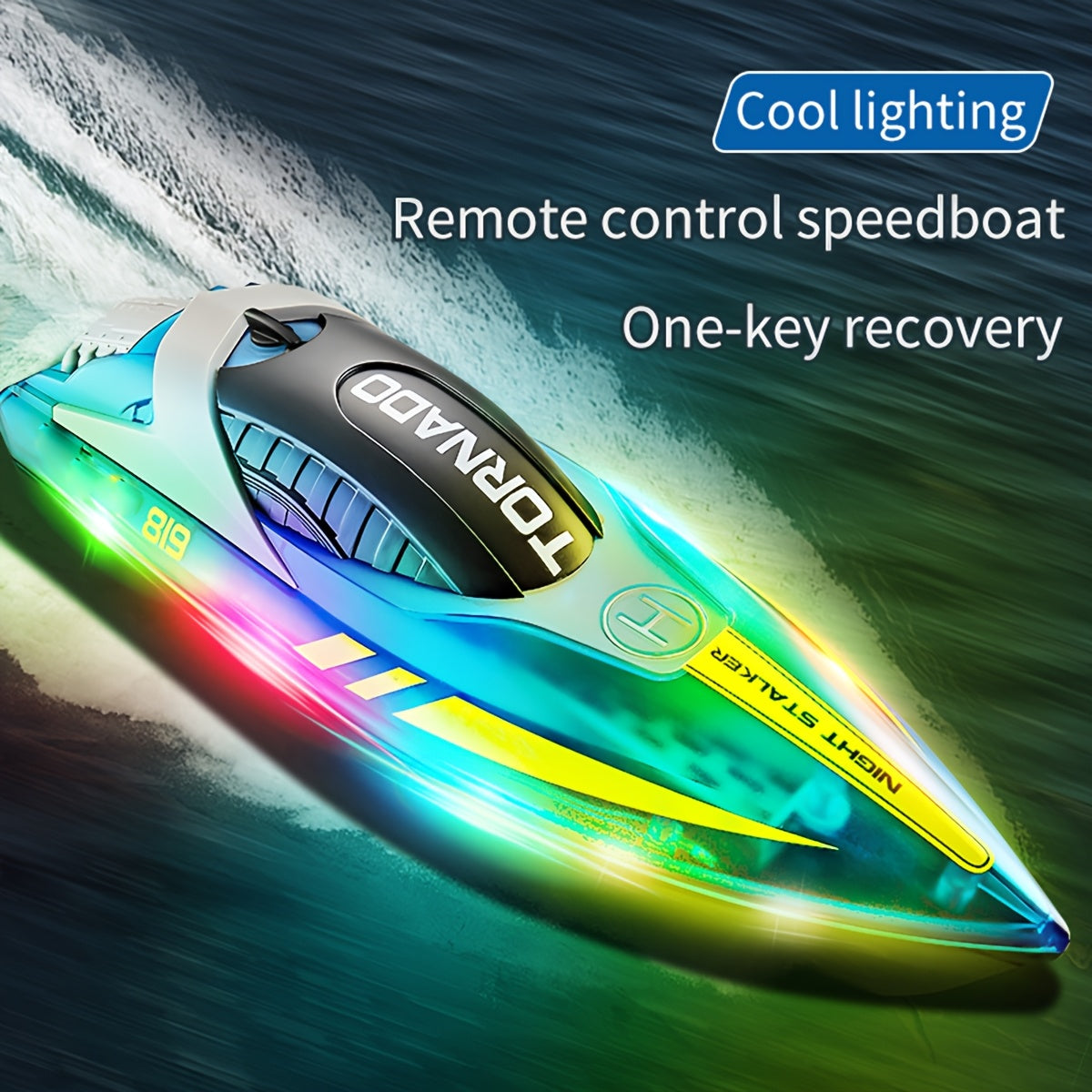 High-Speed Remote-Controlled Speedboat with LED Navigation Lights
