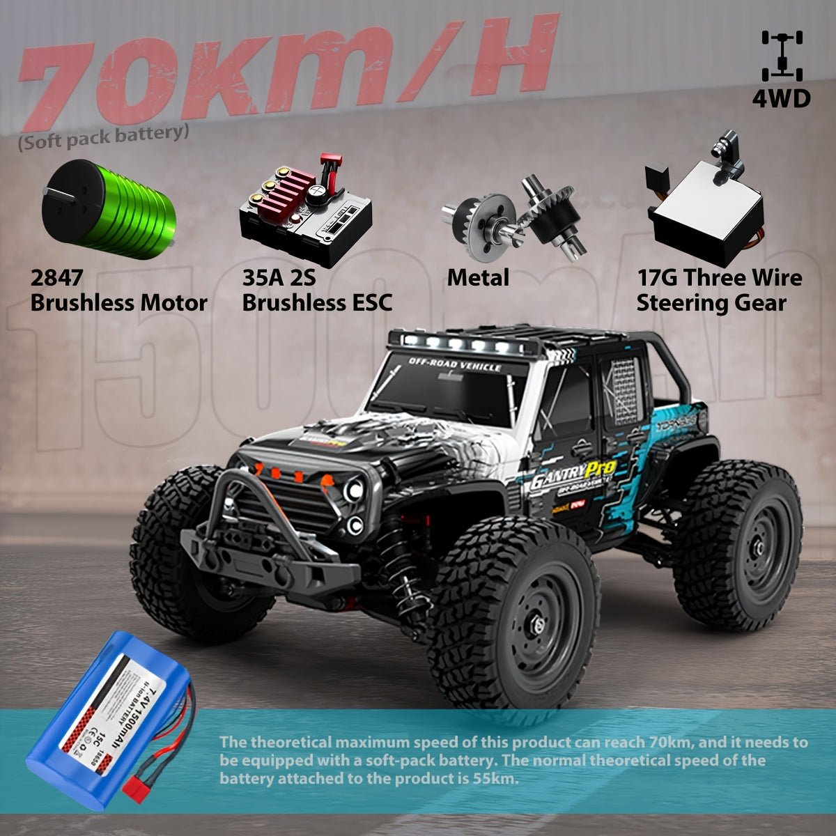 High-Speed Brushless Off-Road Vehicle with Rechargeable Battery