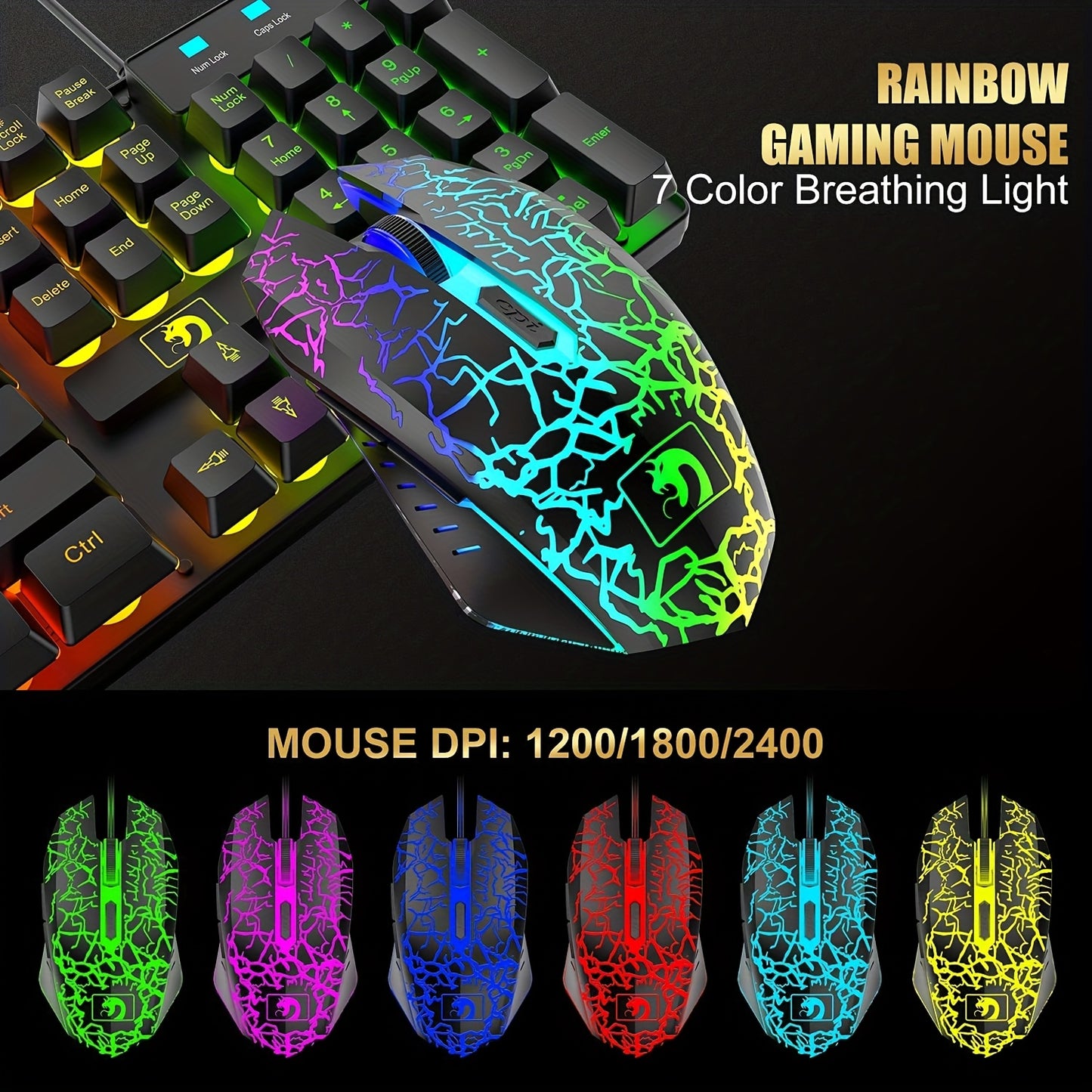 Rainbow LED Gaming Combo Keyboard Mouse Headset for Gamers