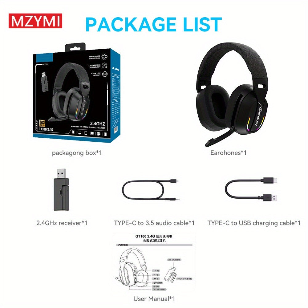 MZYMI GT100 Wireless Gaming Headset with Detachable Microphone