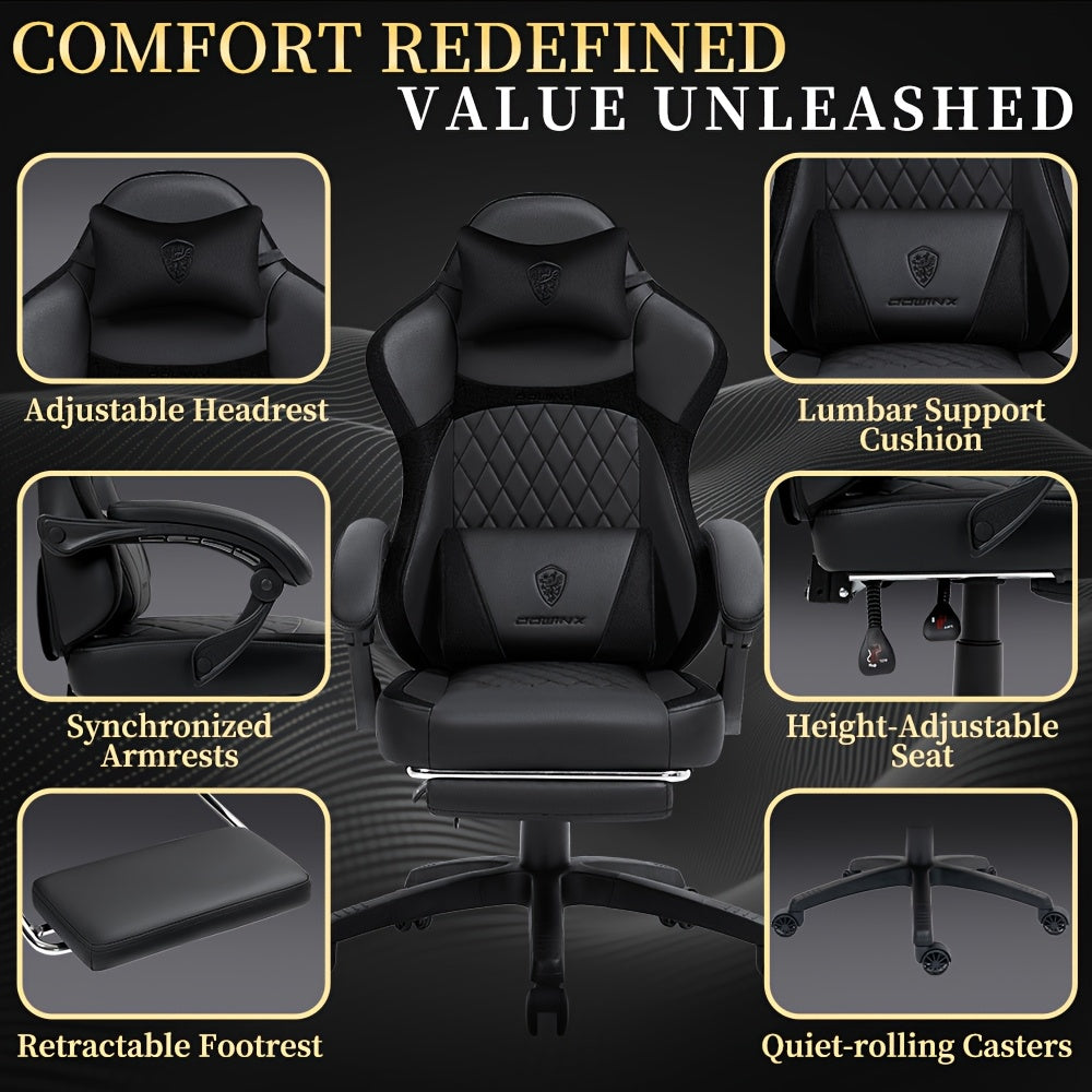 Ergonomic Gaming Chair with Massage Support and Adjustable Footrest