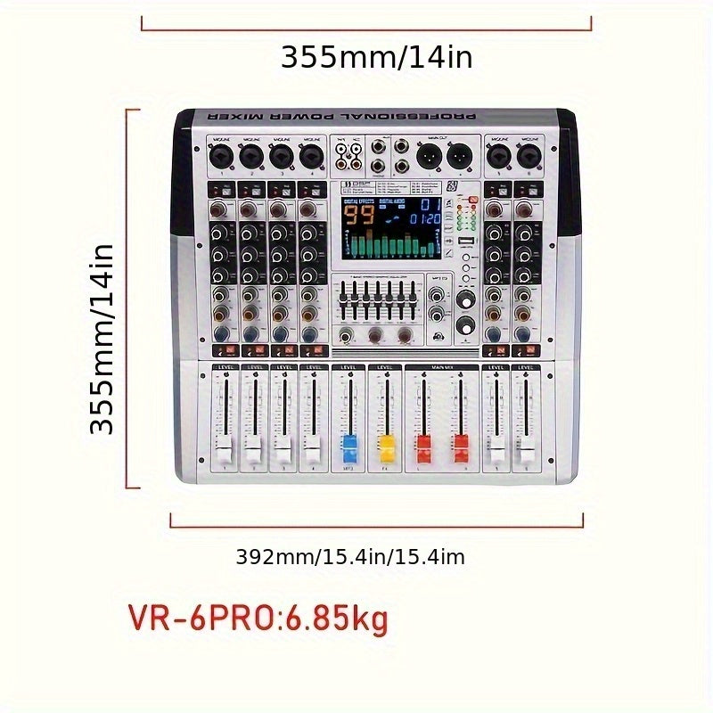 High-Power Stereo Amplifier Mixer with Reverb Effects and EQ