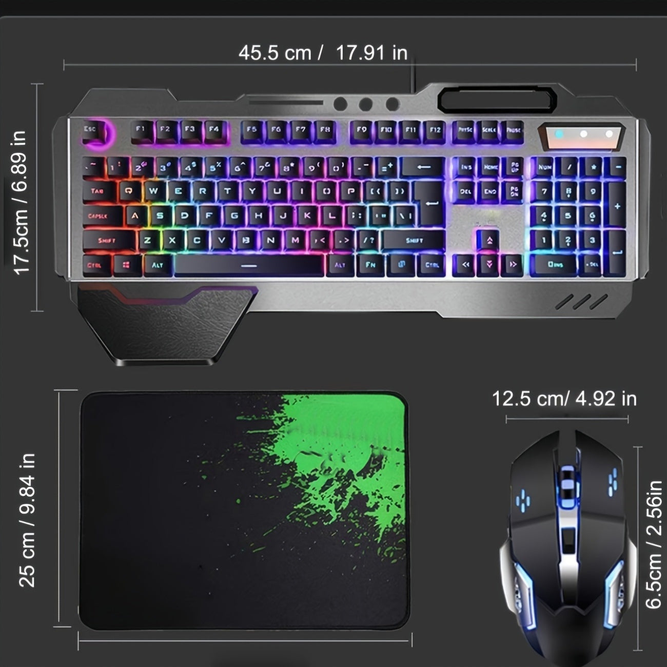 QZUKOY Wireless Gaming Keyboard And Mouse Set With Rainbow Backlighting
