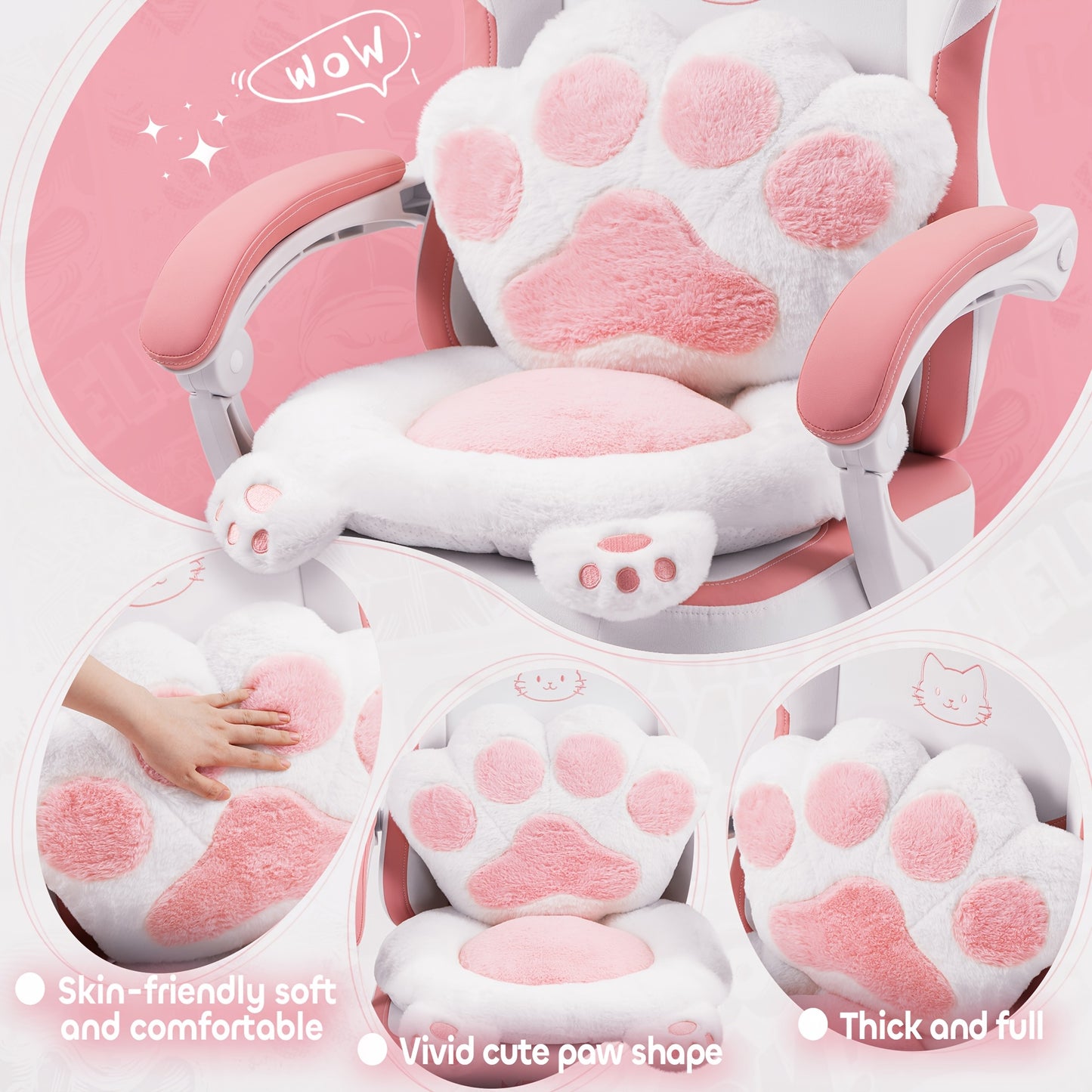 Ergonomic Gaming Chair with Cat Ears and Paw Print Design