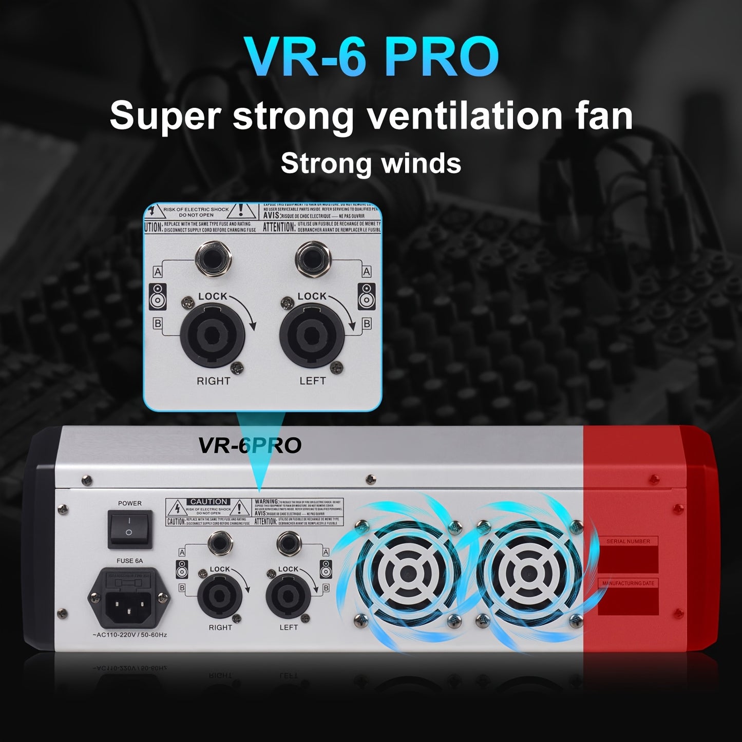 High-Power Stereo Amplifier Mixer with Reverb Effects and EQ