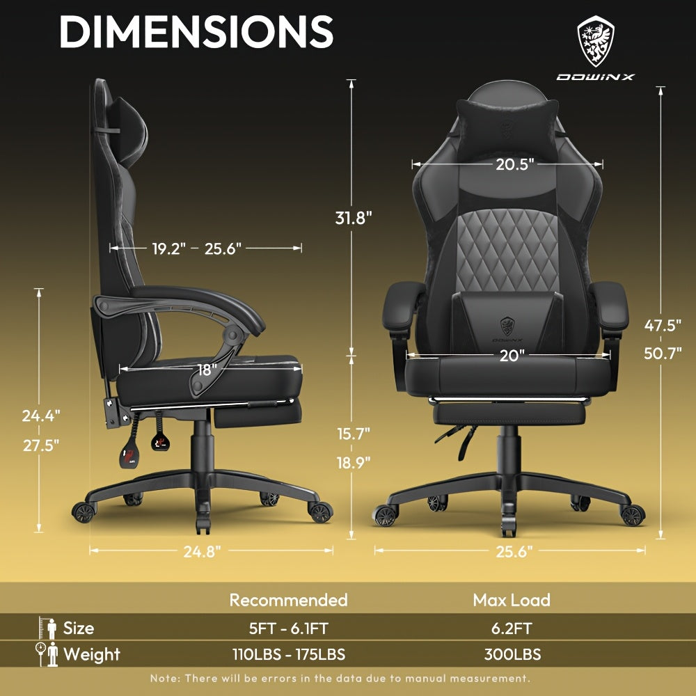 Ergonomic Gaming Chair with Massage Support and Adjustable Footrest