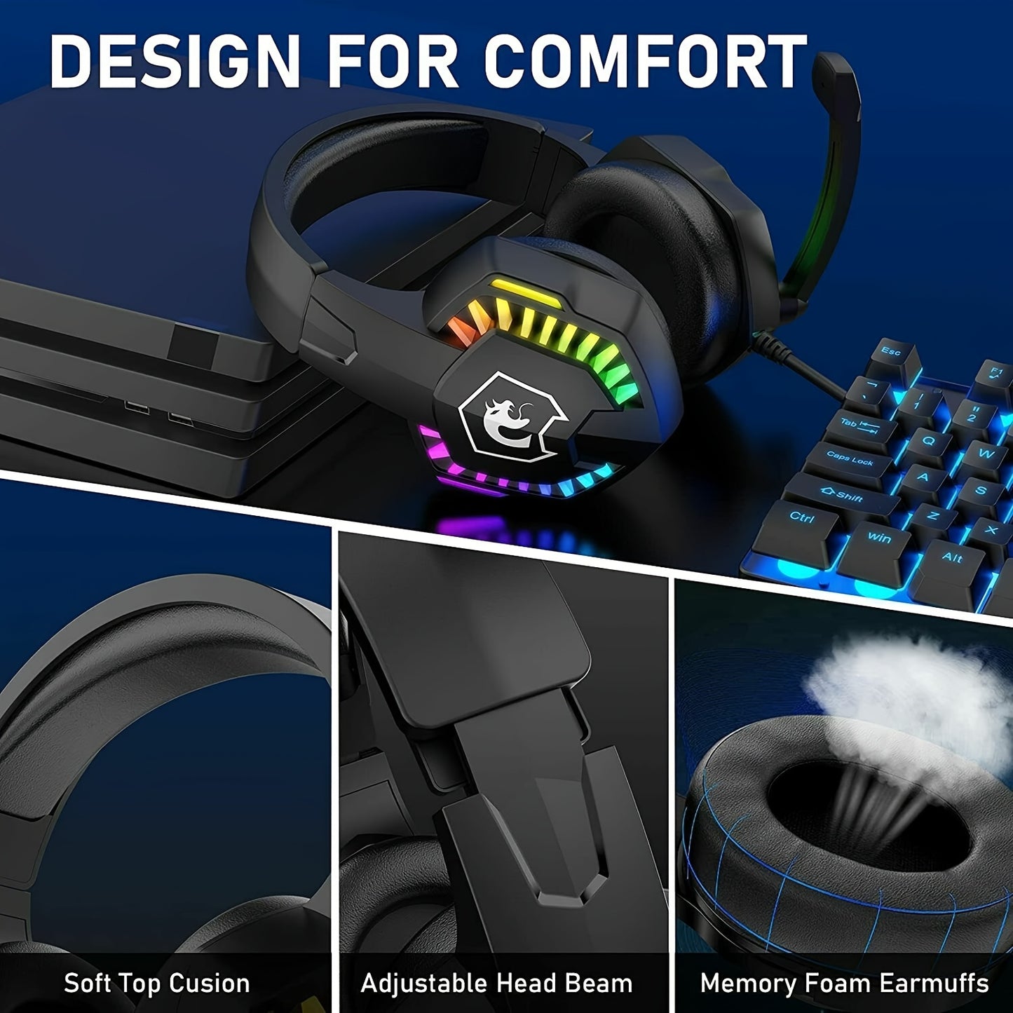 Rainbow LED Gaming Combo Keyboard Mouse Headset for Gamers