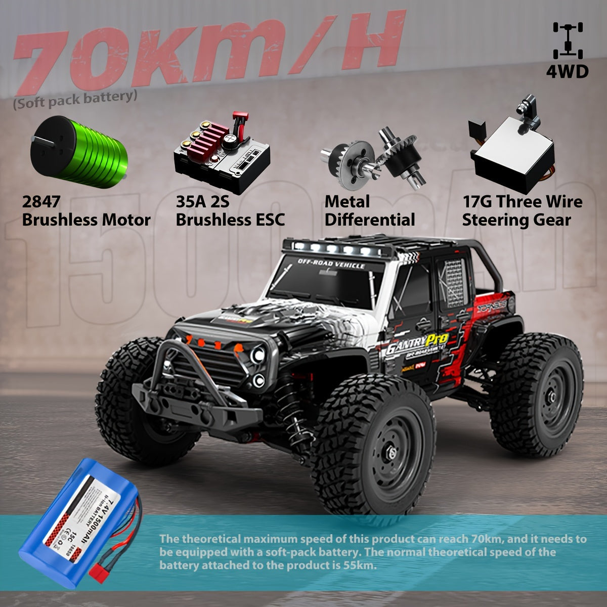 High-Speed Brushless Off-Road Vehicle with Rechargeable Battery