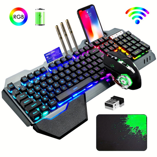 QZUKOY Wireless Gaming Keyboard And Mouse Set With Rainbow Backlighting