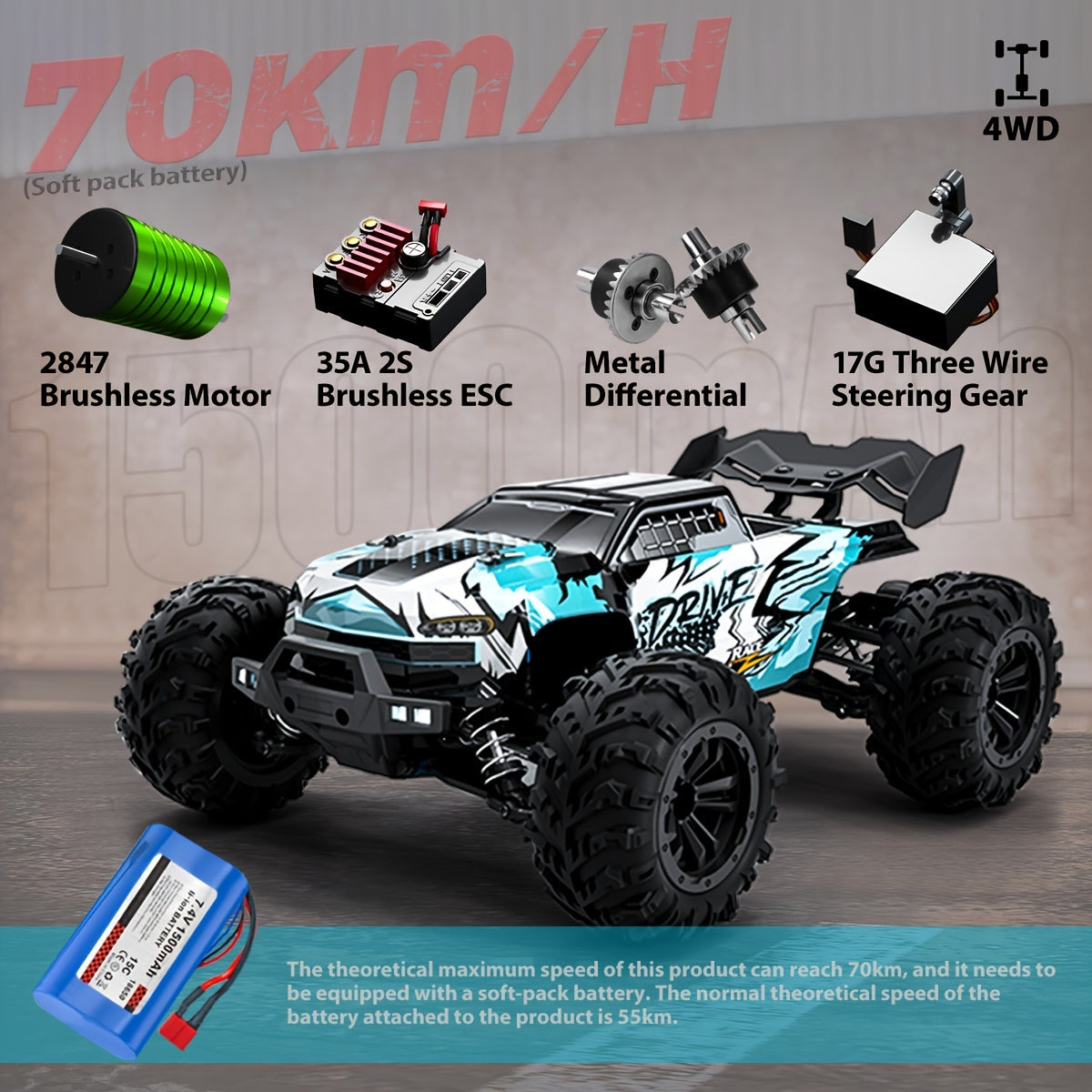 High-Speed Brushless Off-Road Vehicle with Rechargeable Battery