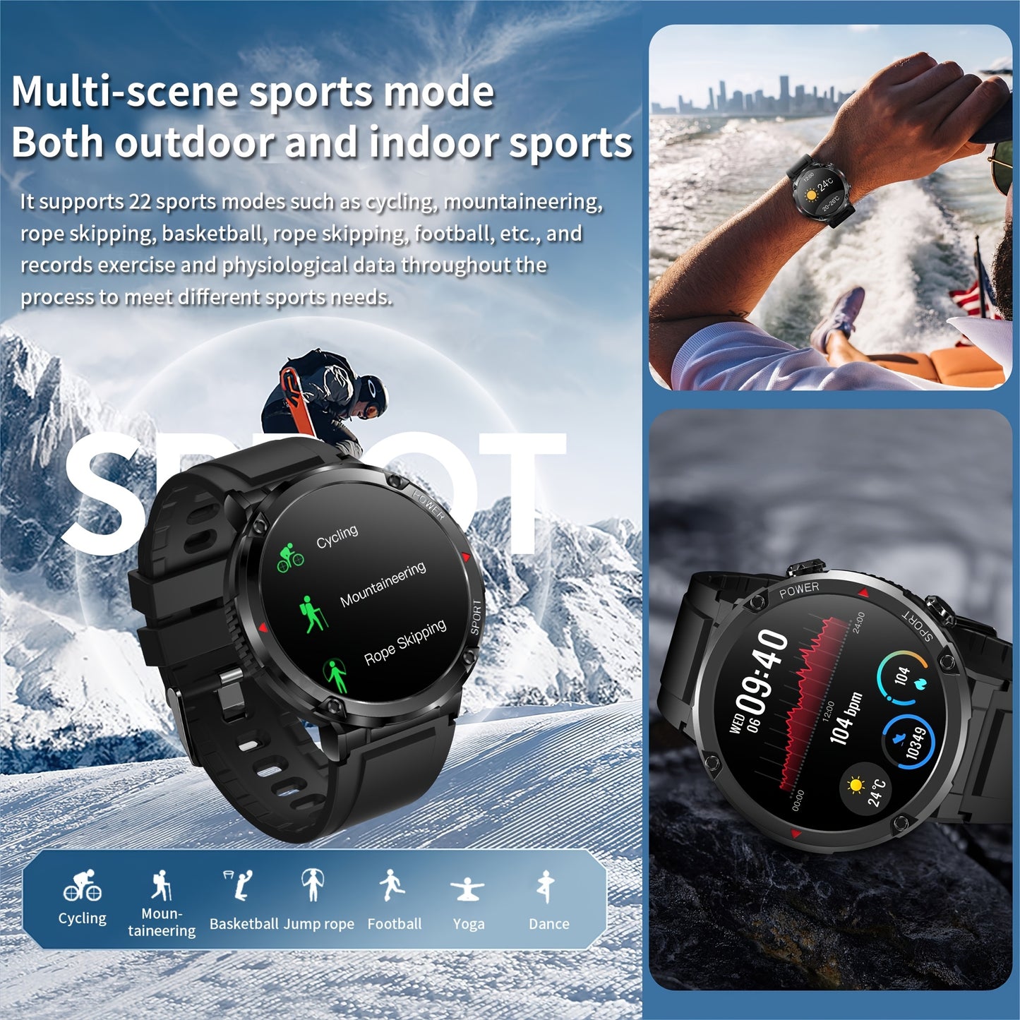 Mens Outdoor Sports Smartwatch With Fitness Tracker