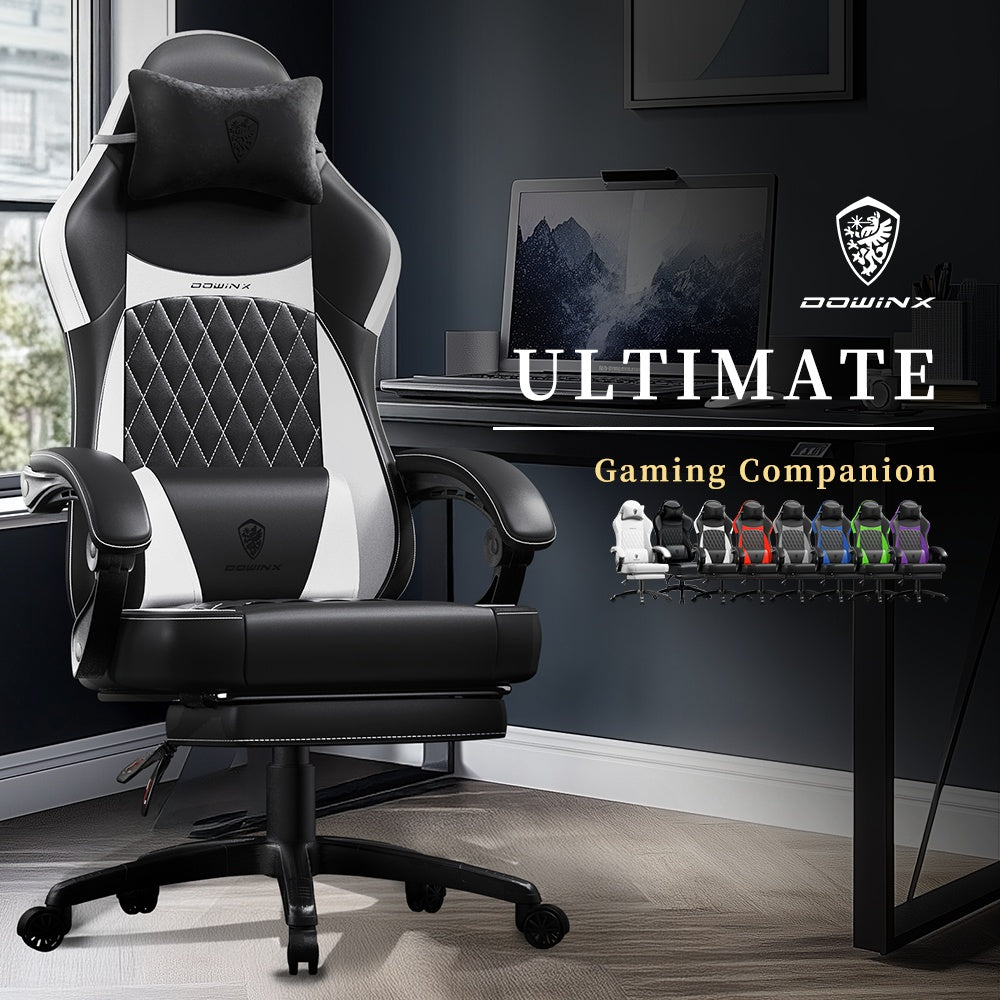 Ergonomic Gaming Chair with Massage Support and Adjustable Footrest
