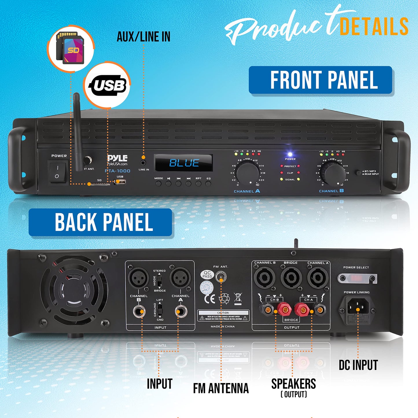 Pyle 1000 Watt Wireless Pro Audio Power Amplifier