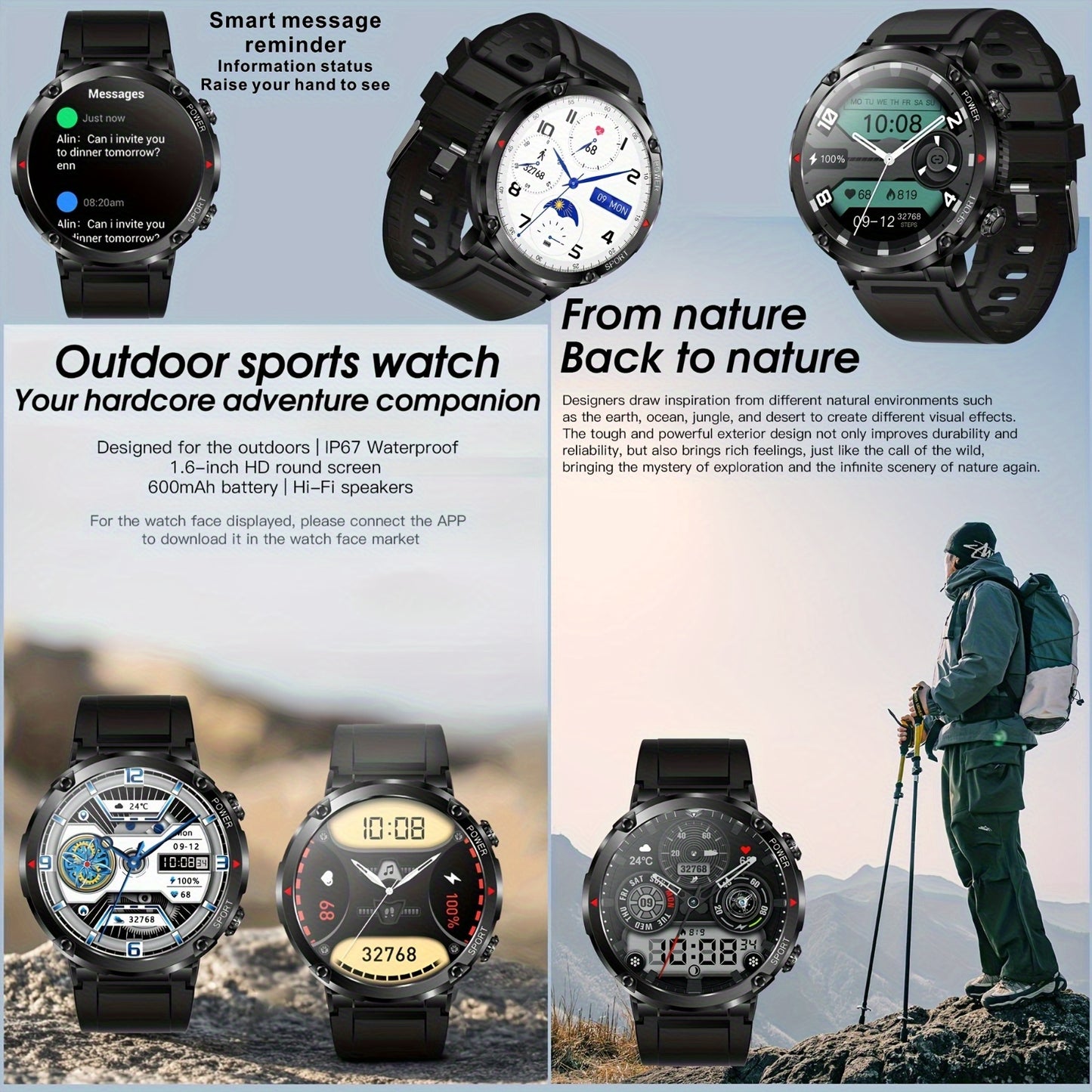 Mens Outdoor Sports Smartwatch With Fitness Tracker