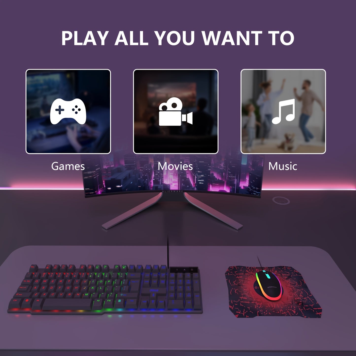 Gaming Keyboard Mouse Headset RGB Bundle for PC Gamers