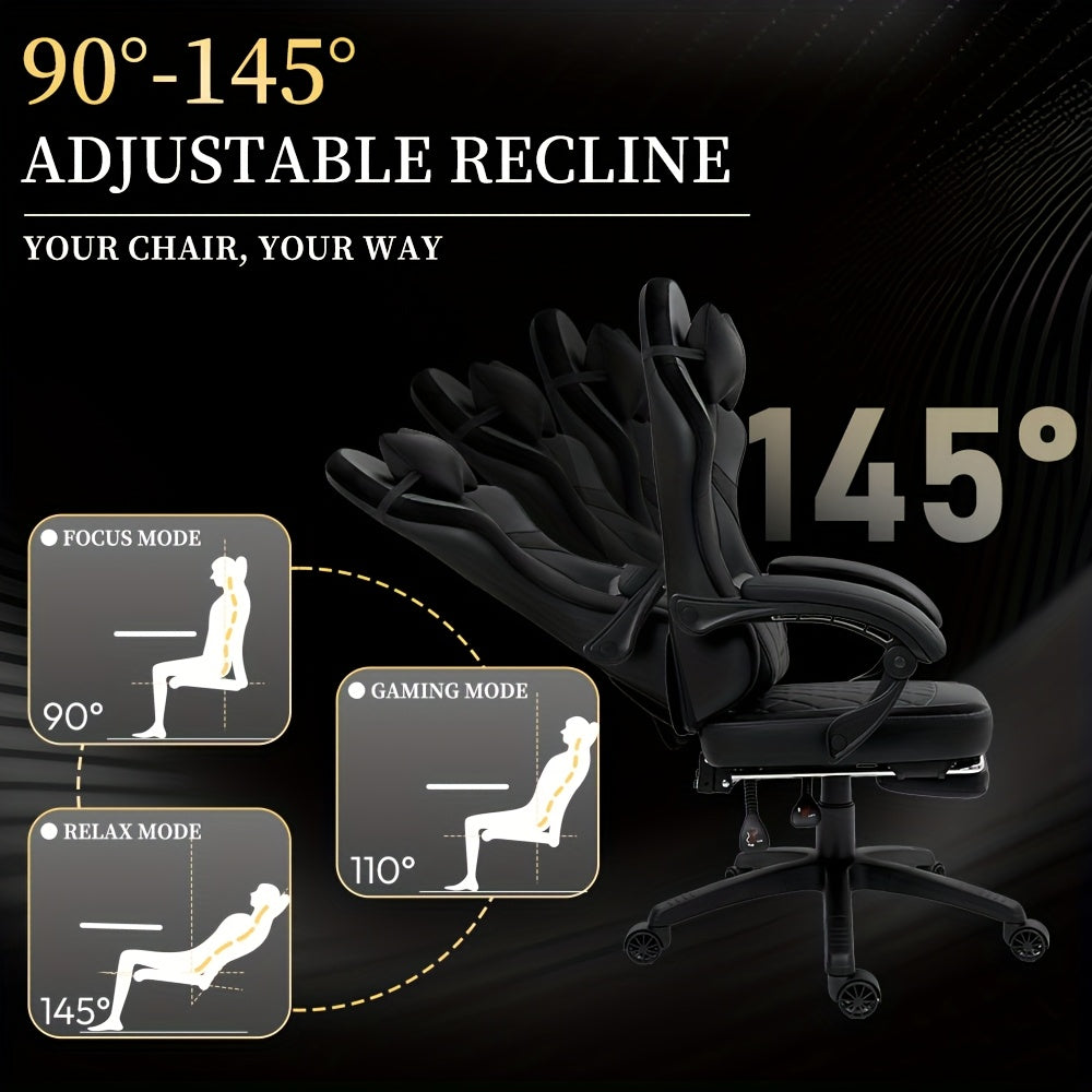 Ergonomic Gaming Chair with Massage Support and Adjustable Footrest