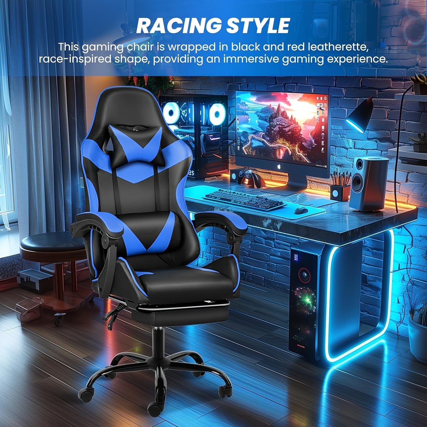 YSSOA Ergonomic Gaming Chair With Footrest And Lumbar Support