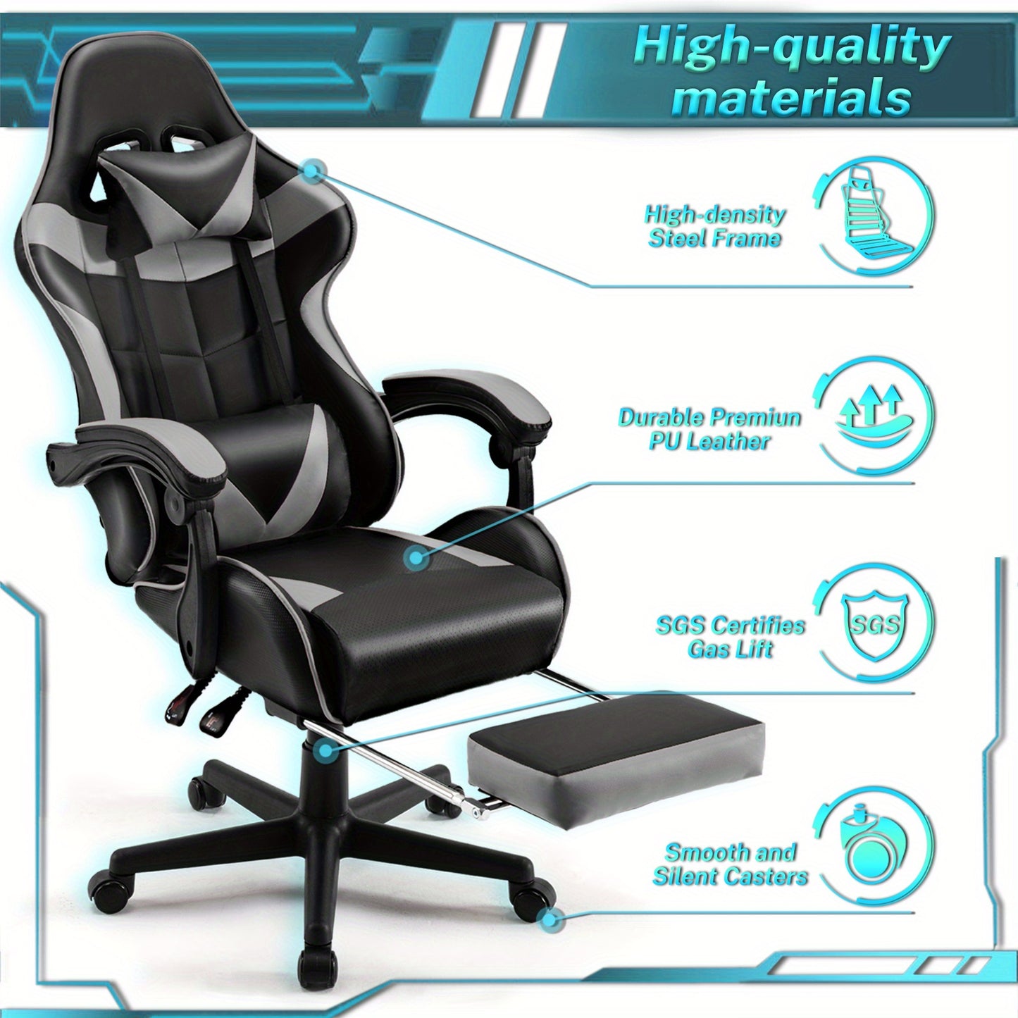 Ergonomic Gaming Chair with Footrest and Lumbar Support