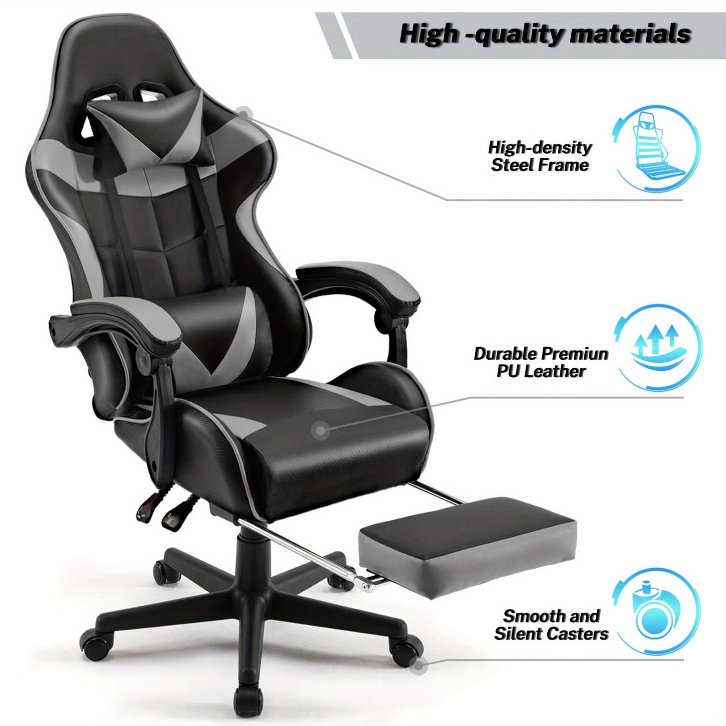 Ergonomic Gaming Chair with Footrest and Lumbar Support