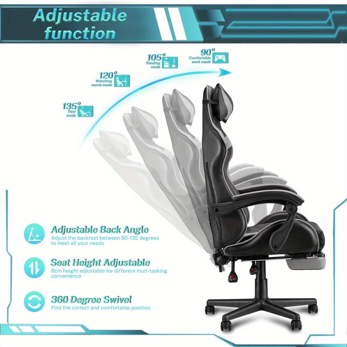 Ergonomic Gaming Chair with Footrest and Lumbar Support