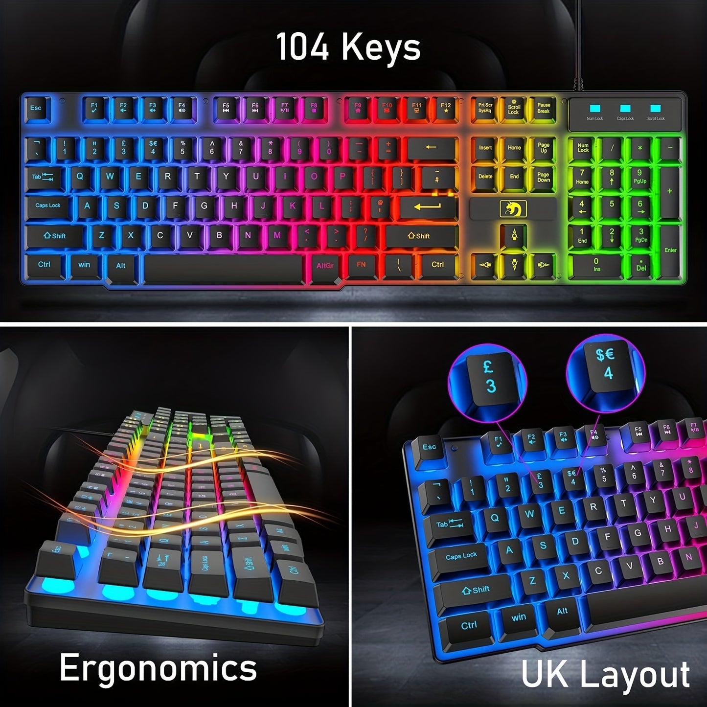 Rainbow LED Gaming Combo Keyboard Mouse Headset for Gamers