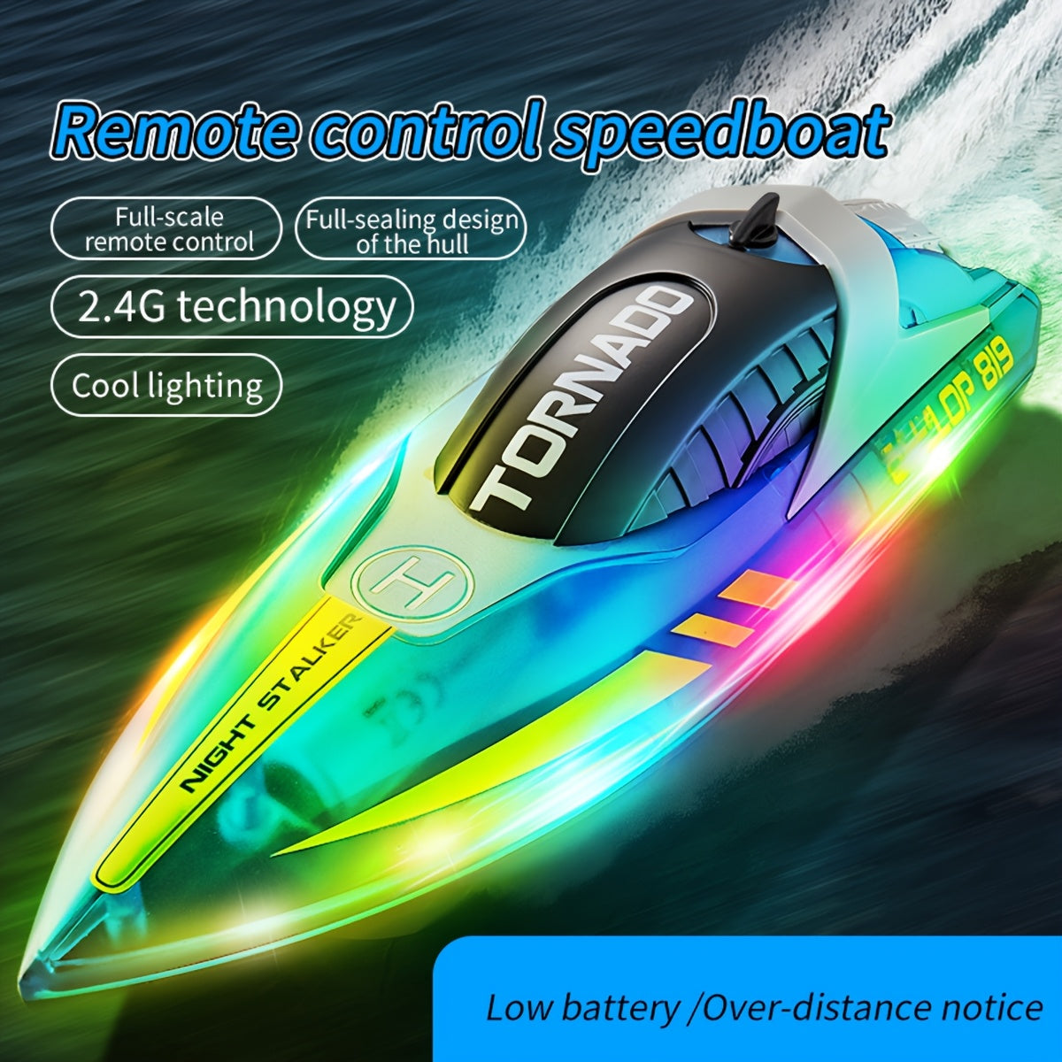 High-Speed Remote-Controlled Speedboat with LED Navigation Lights