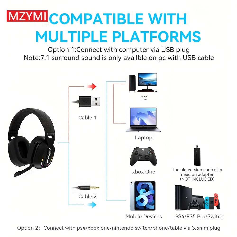MZYMI GT100 Wireless Gaming Headset with Detachable Microphone