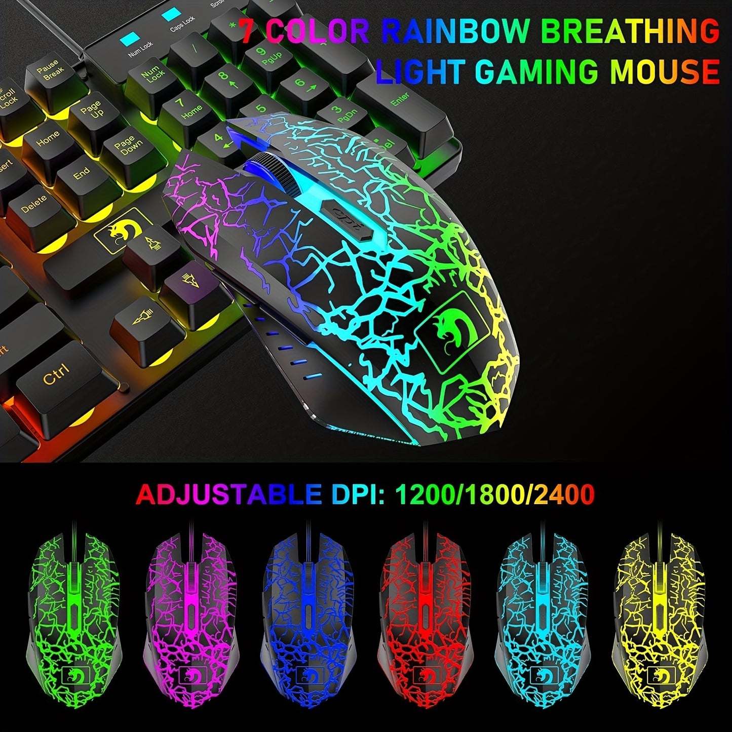 Rainbow LED Gaming Combo Keyboard Mouse Headset for Gamers