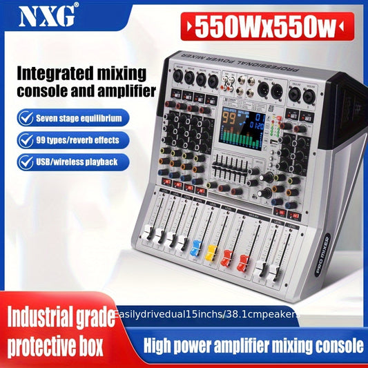 High-Power Stereo Amplifier Mixer with Reverb Effects and EQ