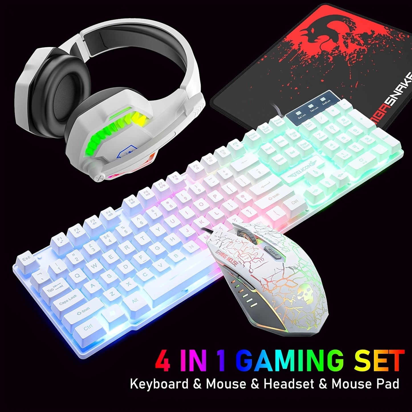 Rainbow LED Gaming Combo Keyboard Mouse Headset for Gamers
