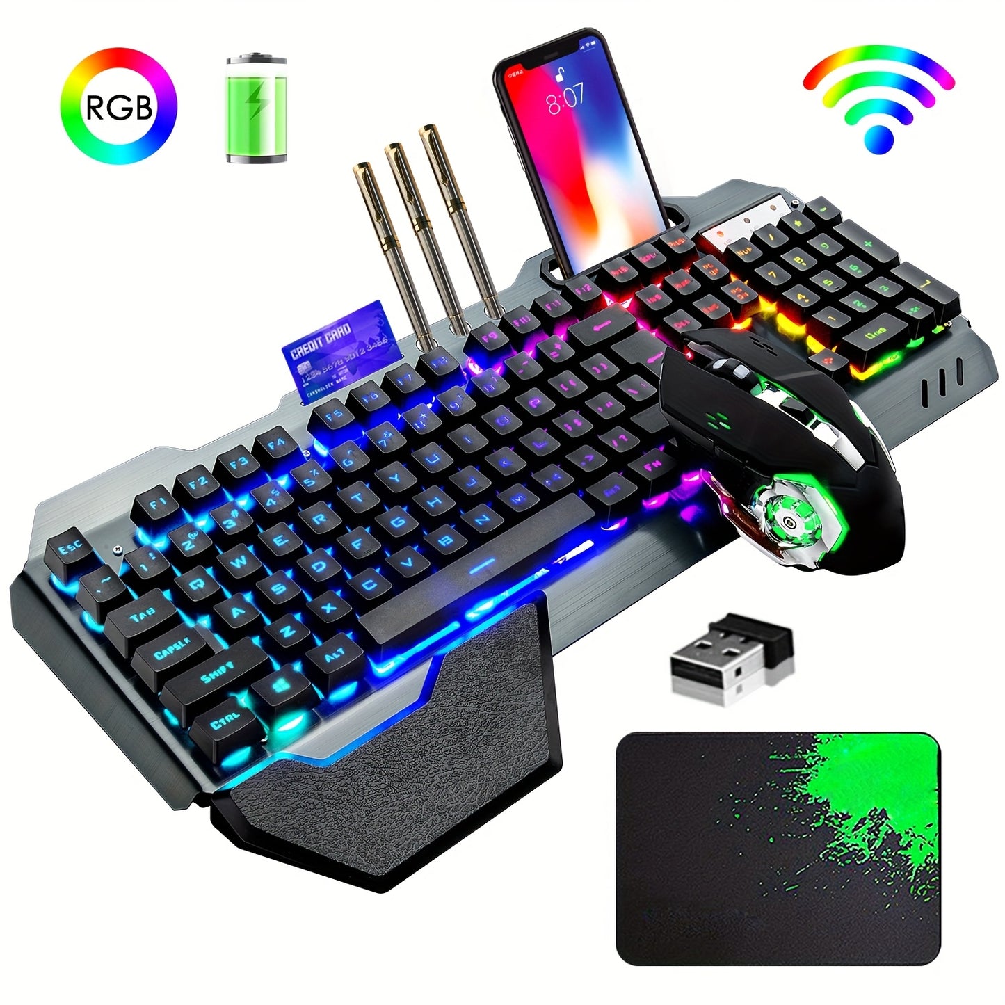 QZUKOY Wireless Gaming Keyboard And Mouse Set With Rainbow Backlighting